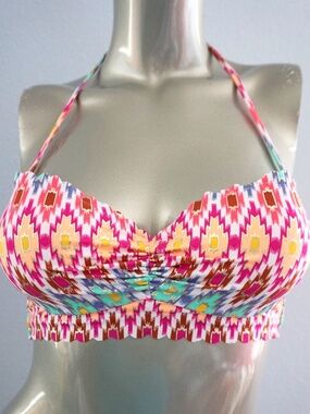 Victoria's Secret Cool Ikat Foil Getaway Halter Scalloped Swim Bikini Top 32B